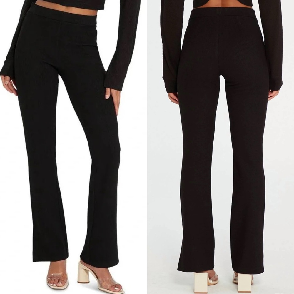 Sanctuary Anthropologie Black The Kicker High Waisted Ribbed Flare Leggings - Picture 9 of 9